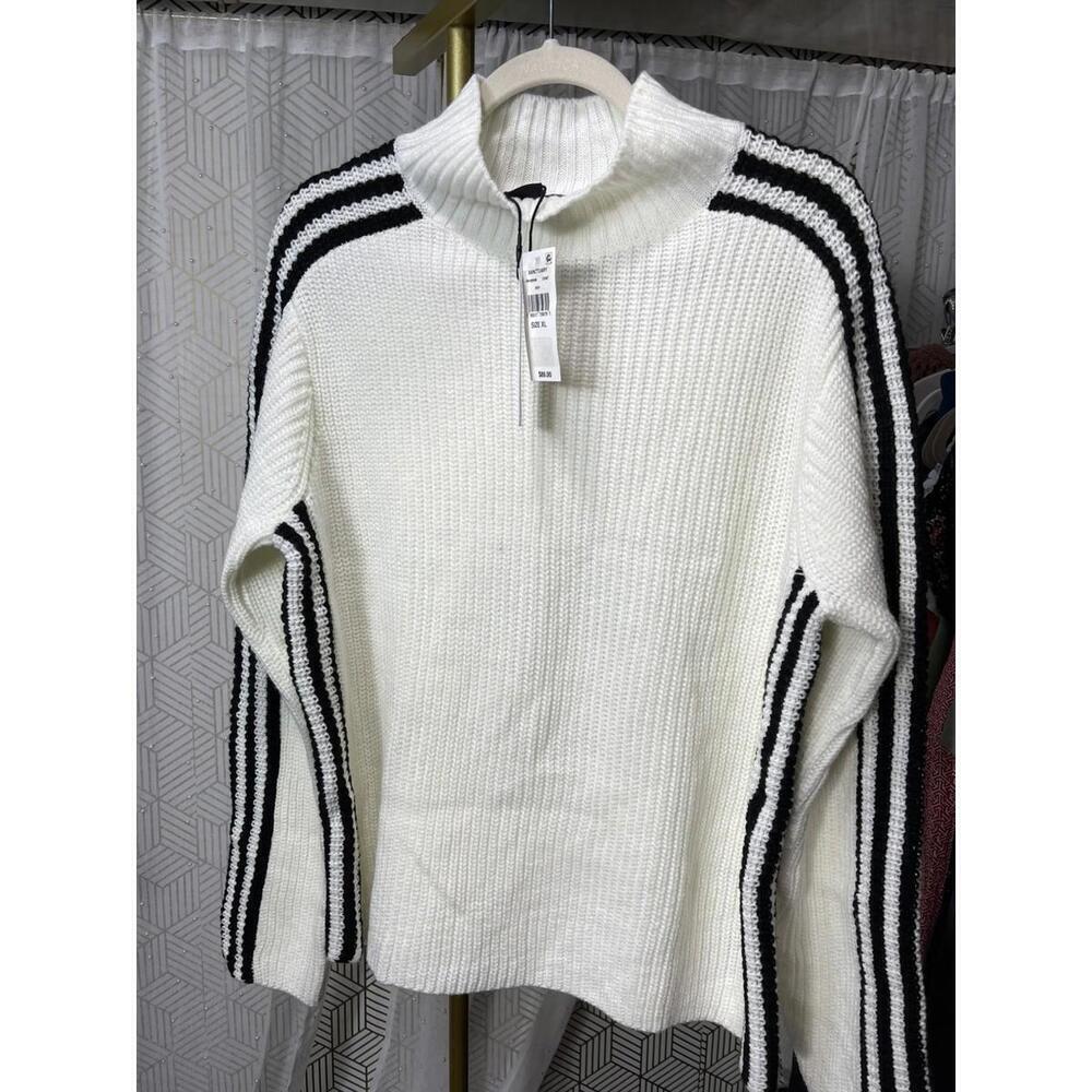NWT Sanctuary Sporty Stripe Moc Sweater Women's XL MSRP $89